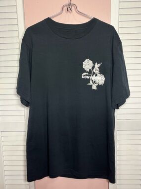 Converse Black Tee with White Floral Chest Print